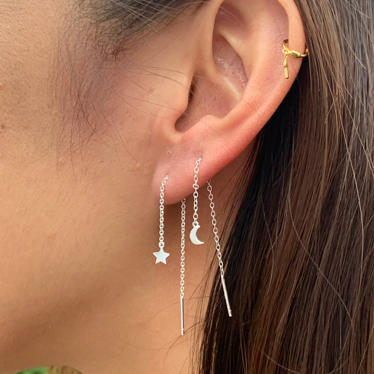 Moon and Star Silver Thread Earrings
