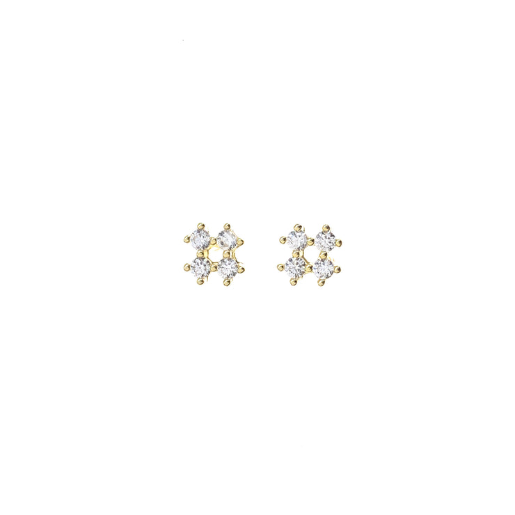 Four CZ Gold Stud Earrings
