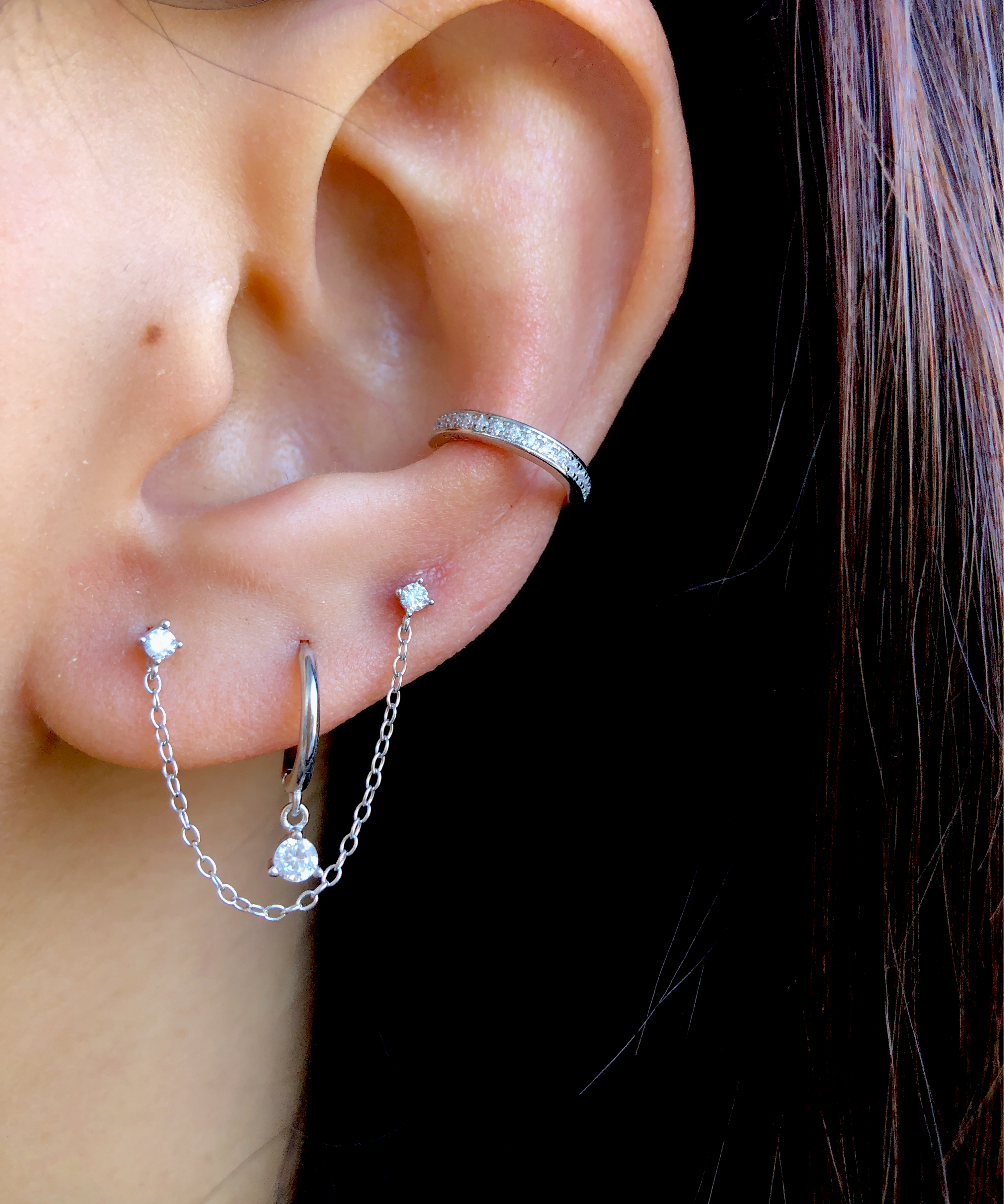Three Claw Zirconia Silver Dangle Hoop Huggies