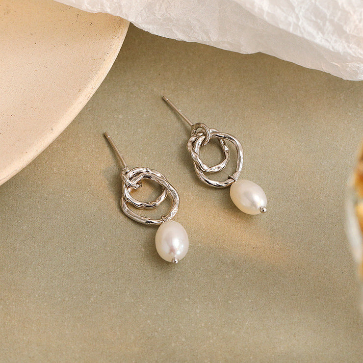Twiny Pearl Silver Earrings