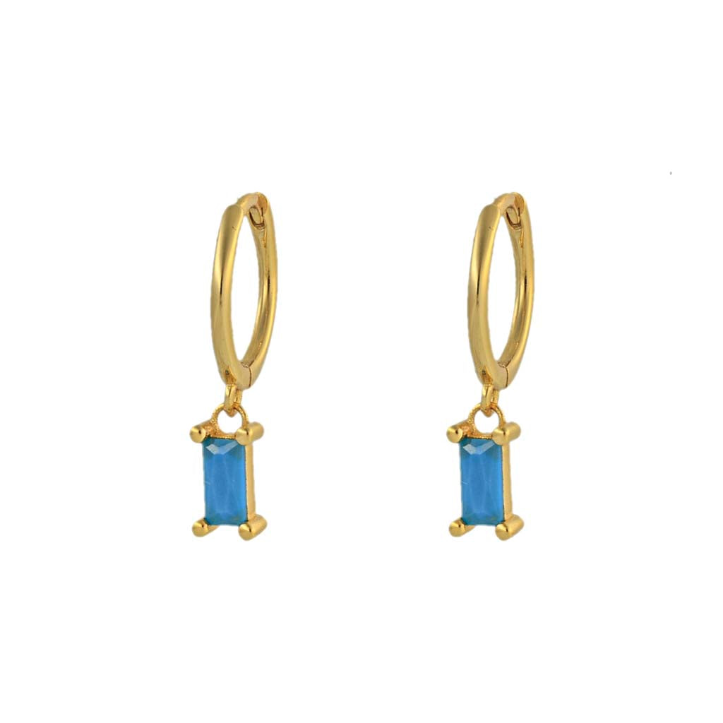 The Lov Turquoise CZ Dangle Hoop Huggies