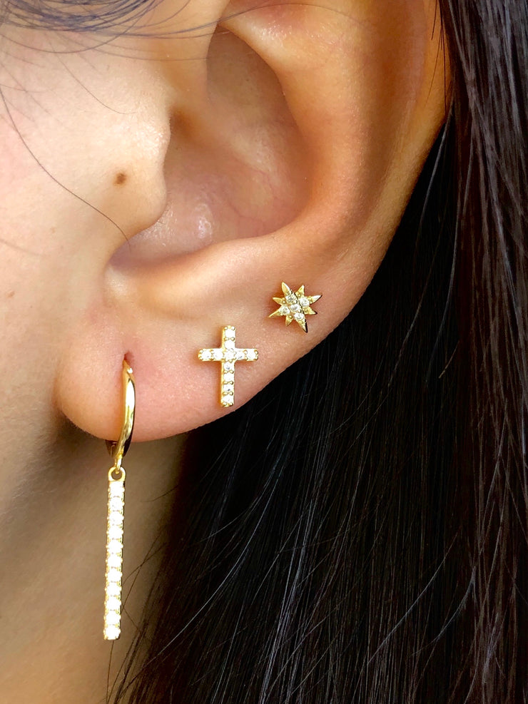 Cross Cz Gold Stud Earrings