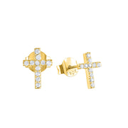 Cross Cz Gold Stud Earrings