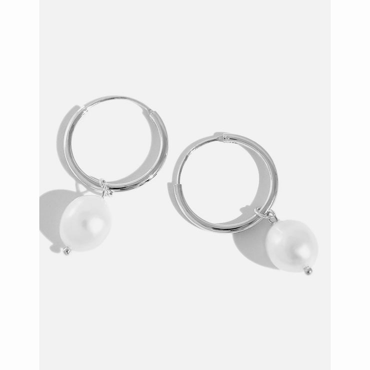 Hoop With Pearl Silver Earrings