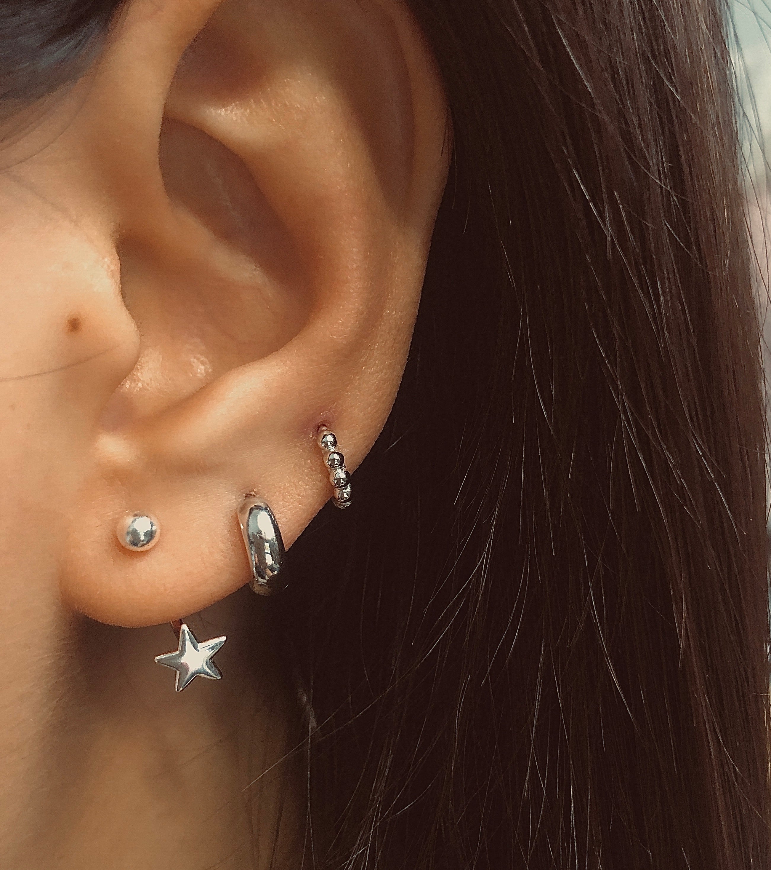 6.5mm Beaded Silver Huggie