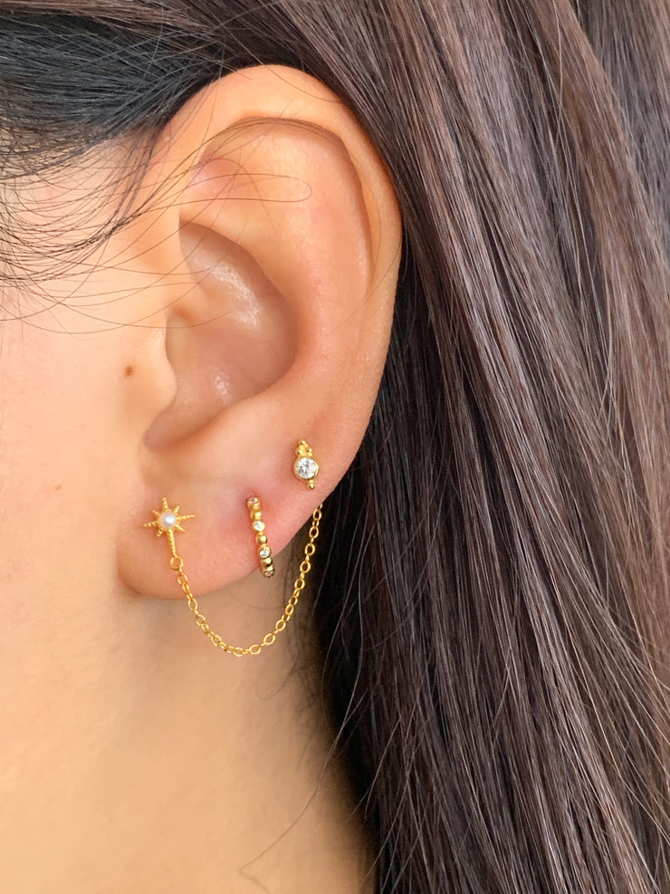 Stylish Hexagon with Pearl Chain Stud Earrings
