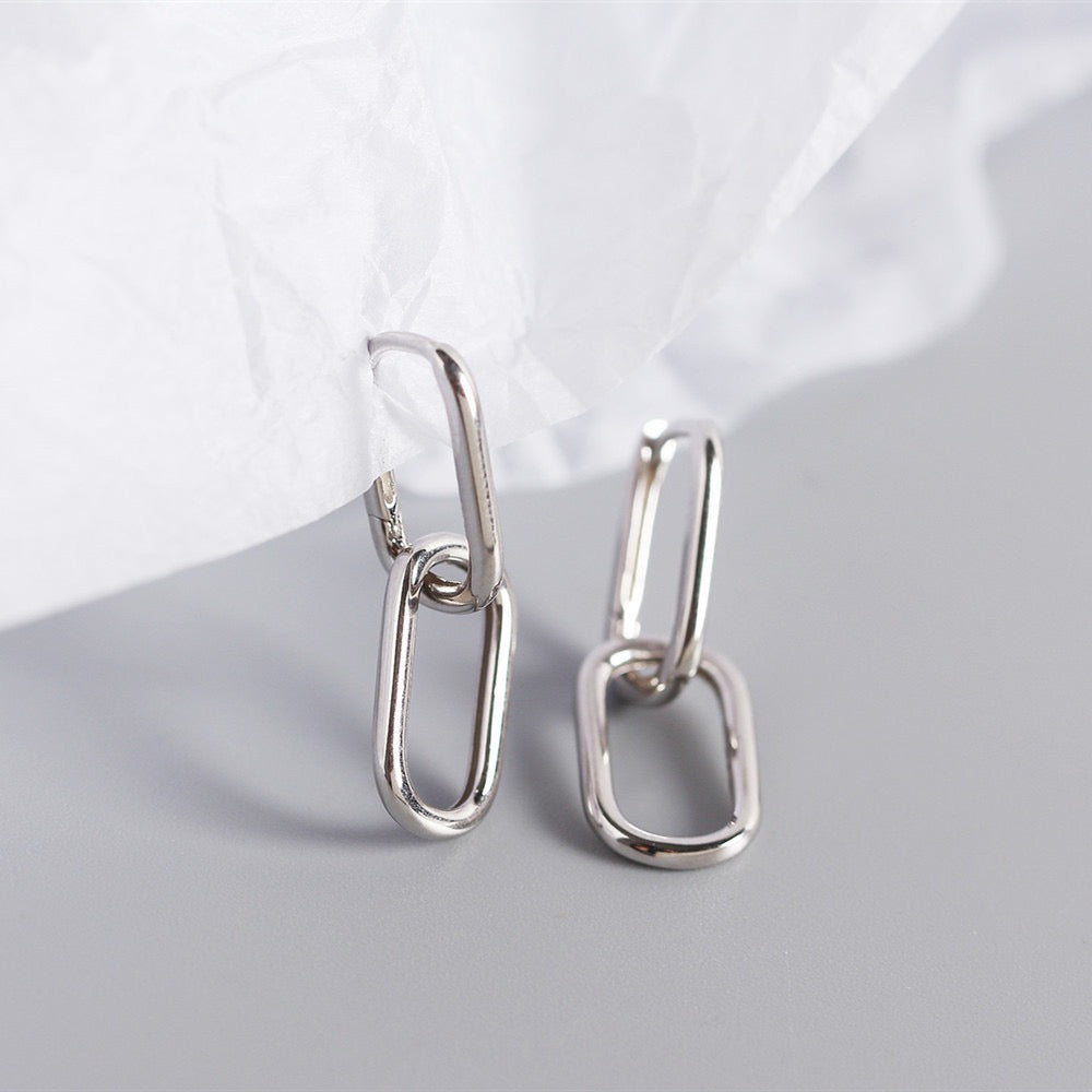 Double Oval Silver Stylish Hoop