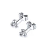Three Beads Silver Stud Earrings