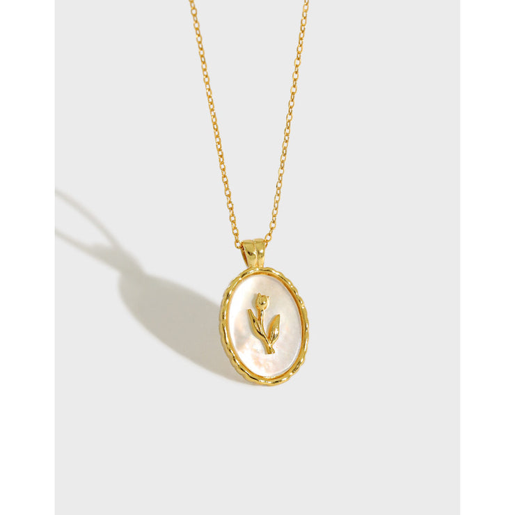 Tulip On Shell Gold Coin Necklace