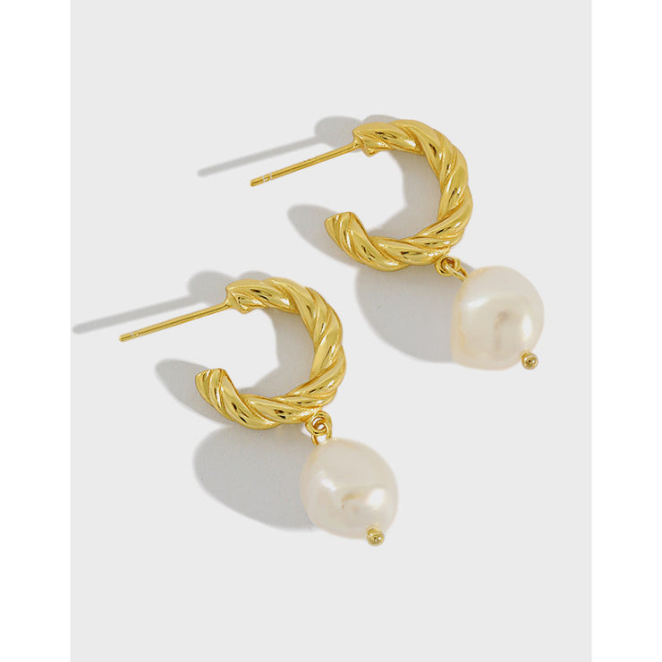 Chunky Rope With Pearl Gold Earrings