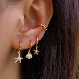 Starfish Gold Dangle Hoop Huggies