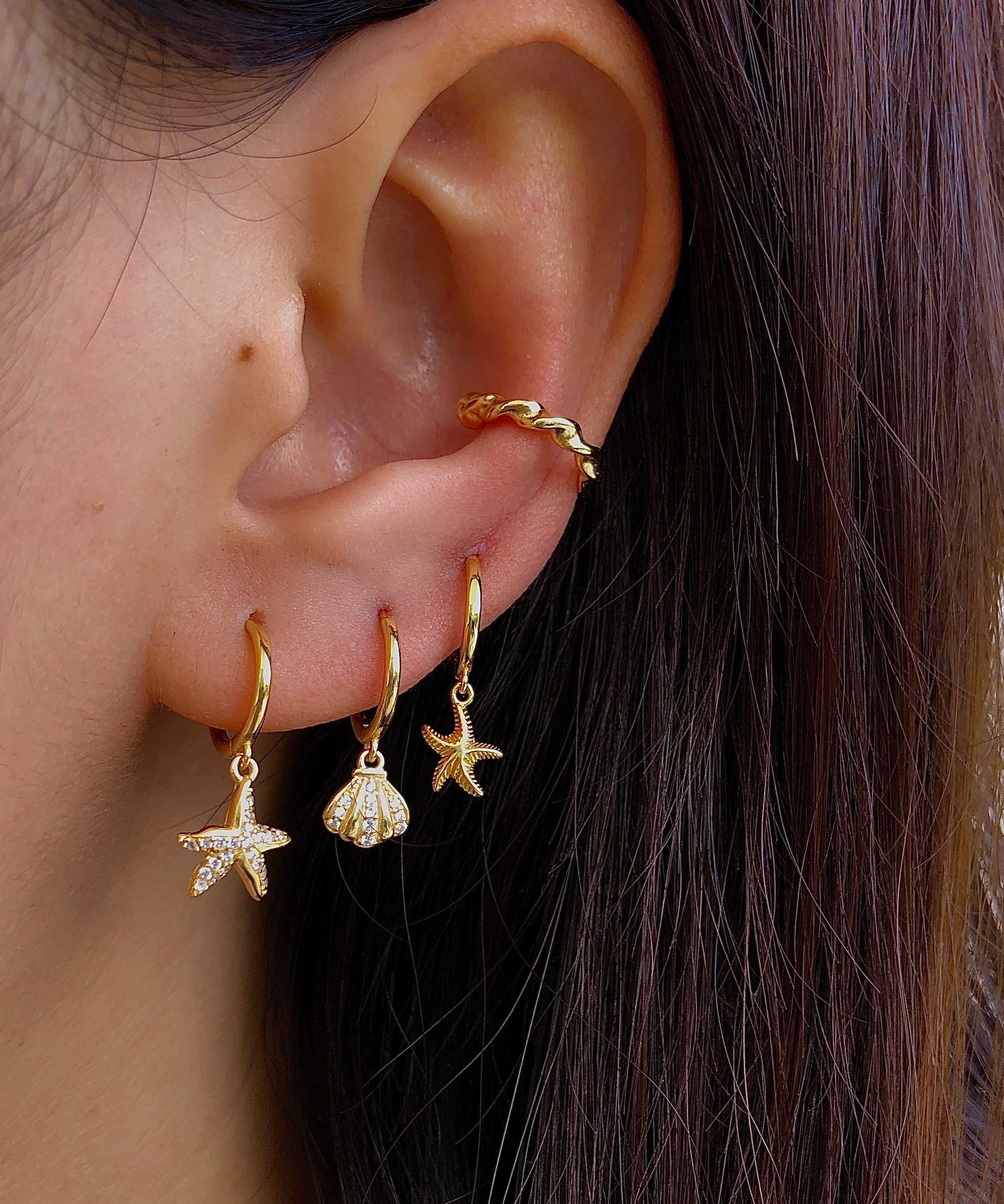 Starfish Gold Dangle Hoop Huggies