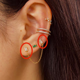 Square Cz Gold Chain Stud Earrings