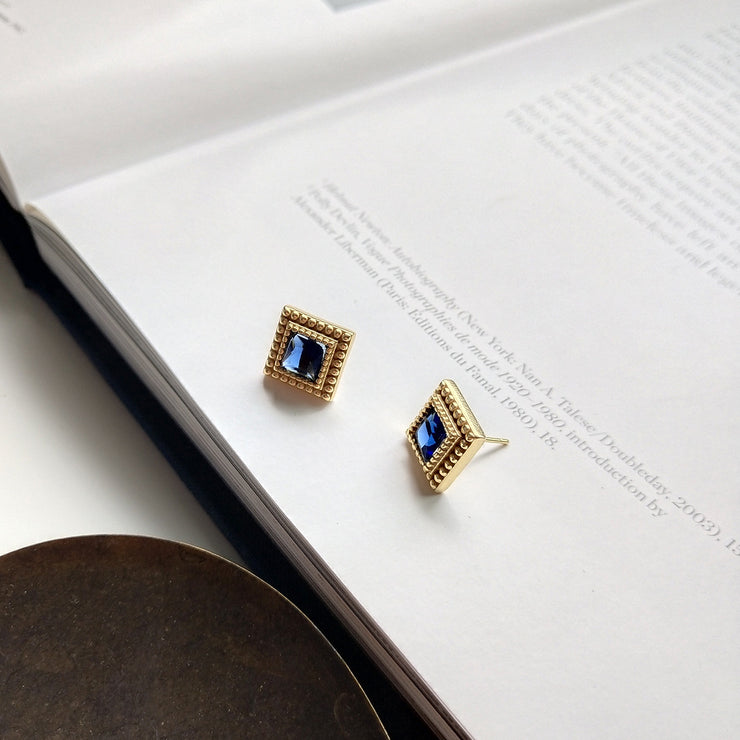 Navy Cubic Gold Earring