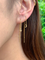 Moon and Star Gold Thread Earrings