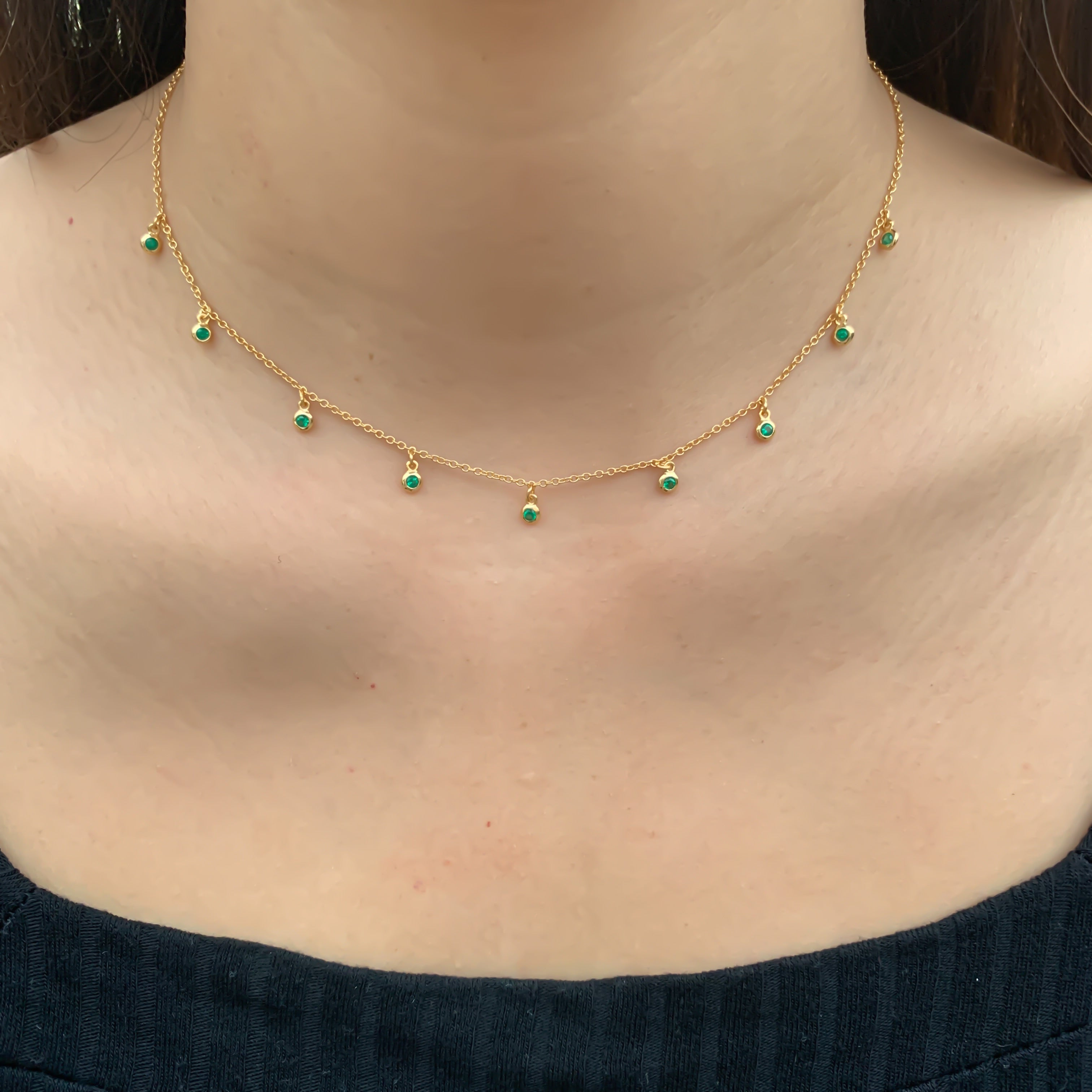 Green CZ Gold Choker Necklace