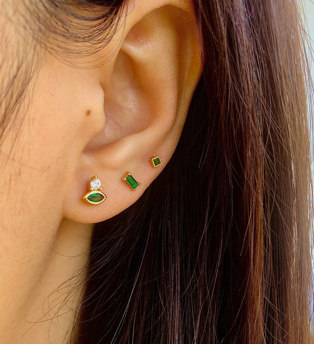 Green Cz Rectangle Stud Earrings