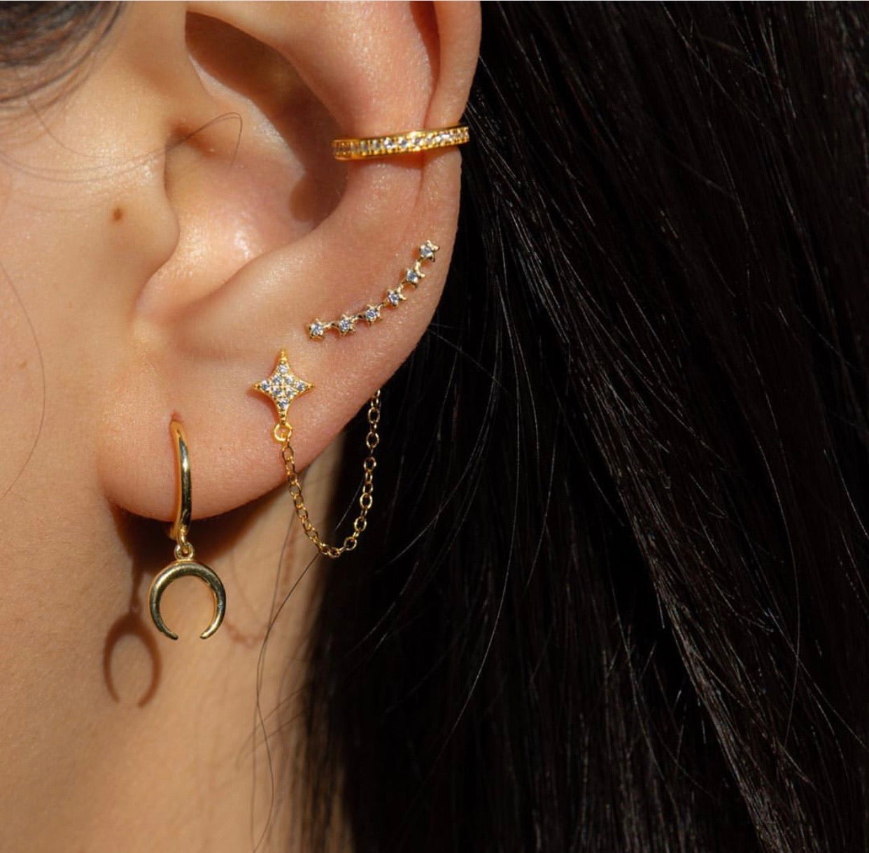 Moon Gold Dangle Hoop