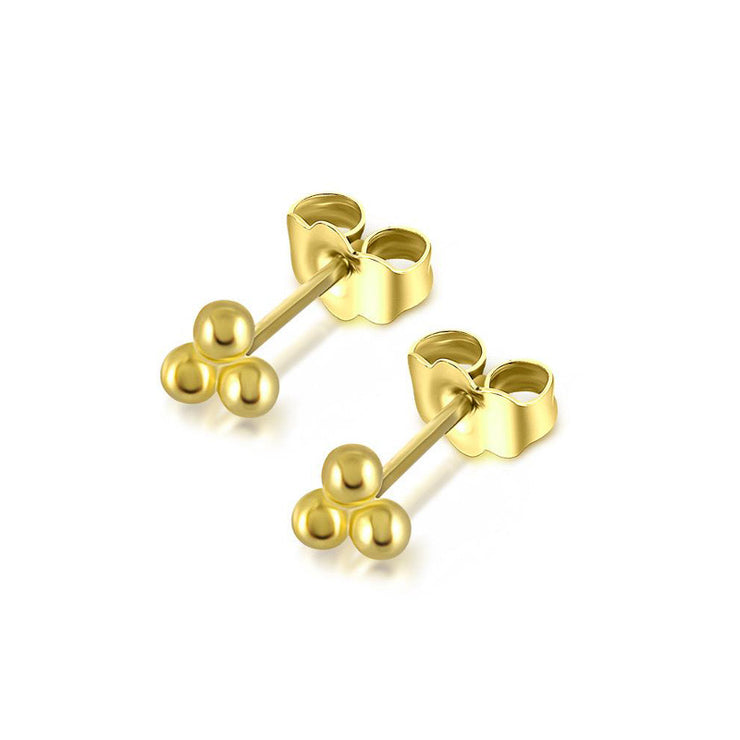 Three Bead Gold Stud Earrings