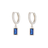 Rectangle Blue Cz Silver Dangle Hoop