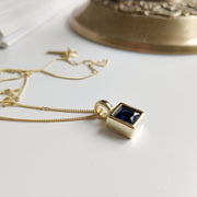 Square Navy Cz Gold Necklace