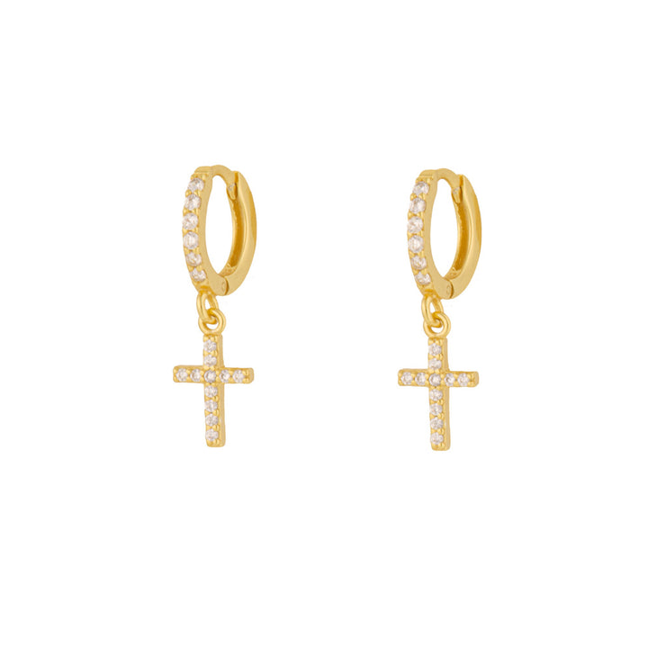 Shining Classic Cross Gold Dangle Hoop