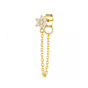 CZ Flower Gold Chain Stud Earrings