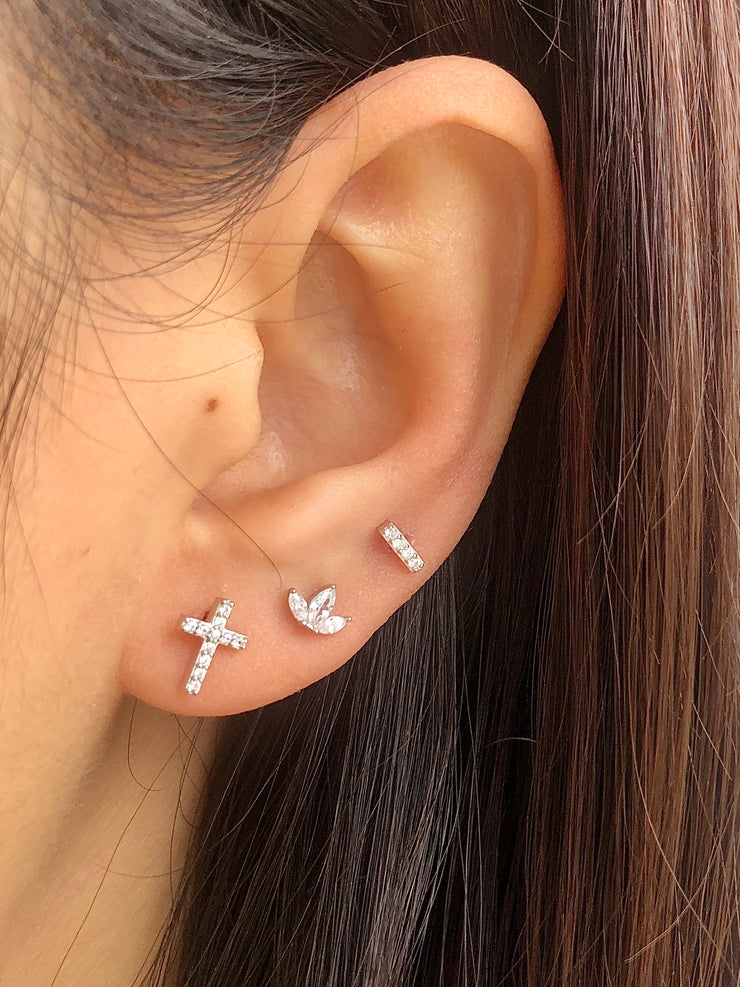 Leaf Cz Silver Stud Earrings