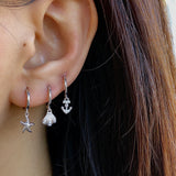 Starfish Silver Dangle Hoop Huggies