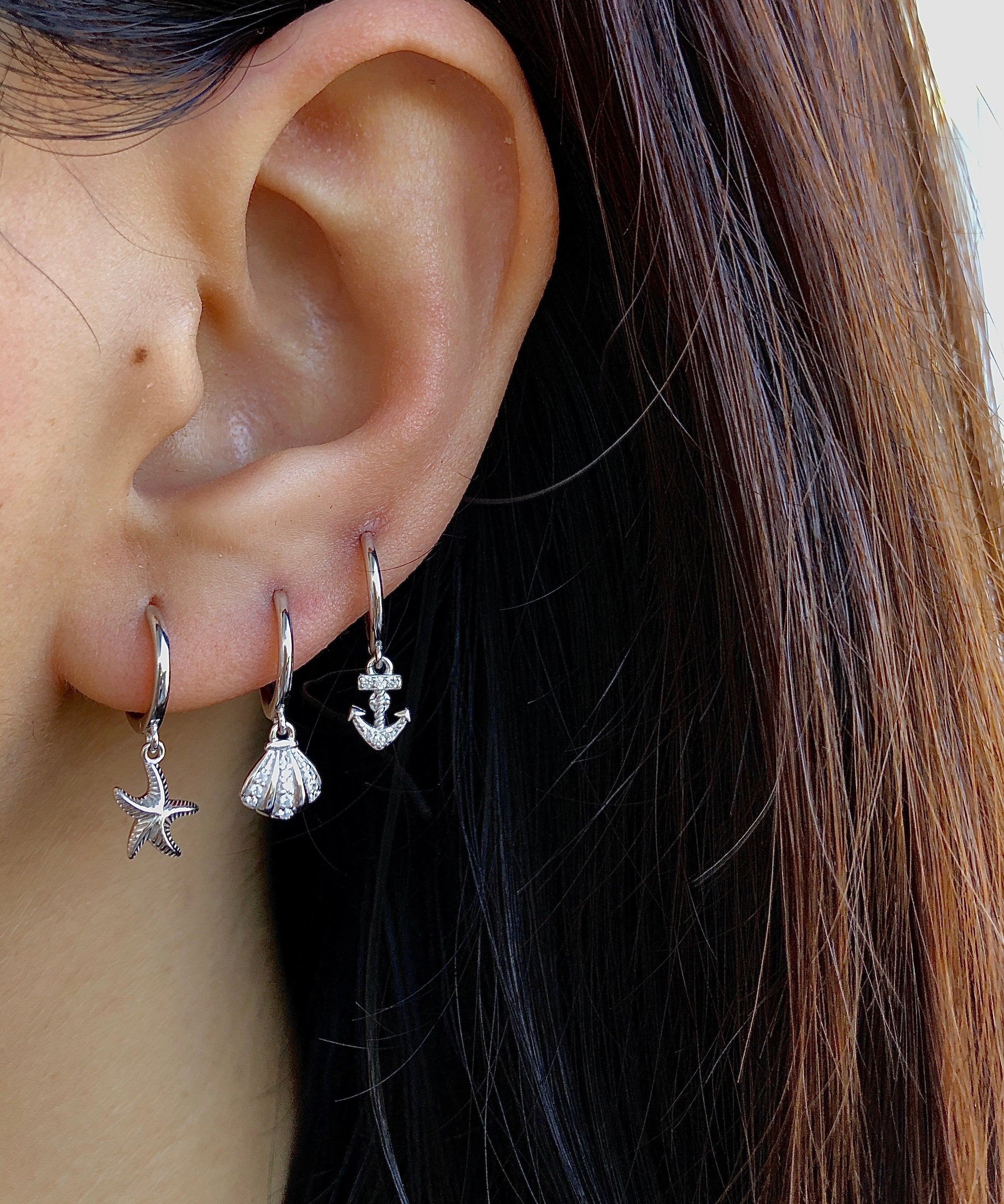 Starfish Silver Dangle Hoop Huggies