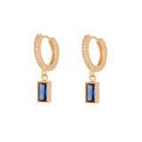 Rectangle Blue Cz Rosegold Dangle Hoop