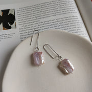 Square Baroque Pearl Silver Earrings