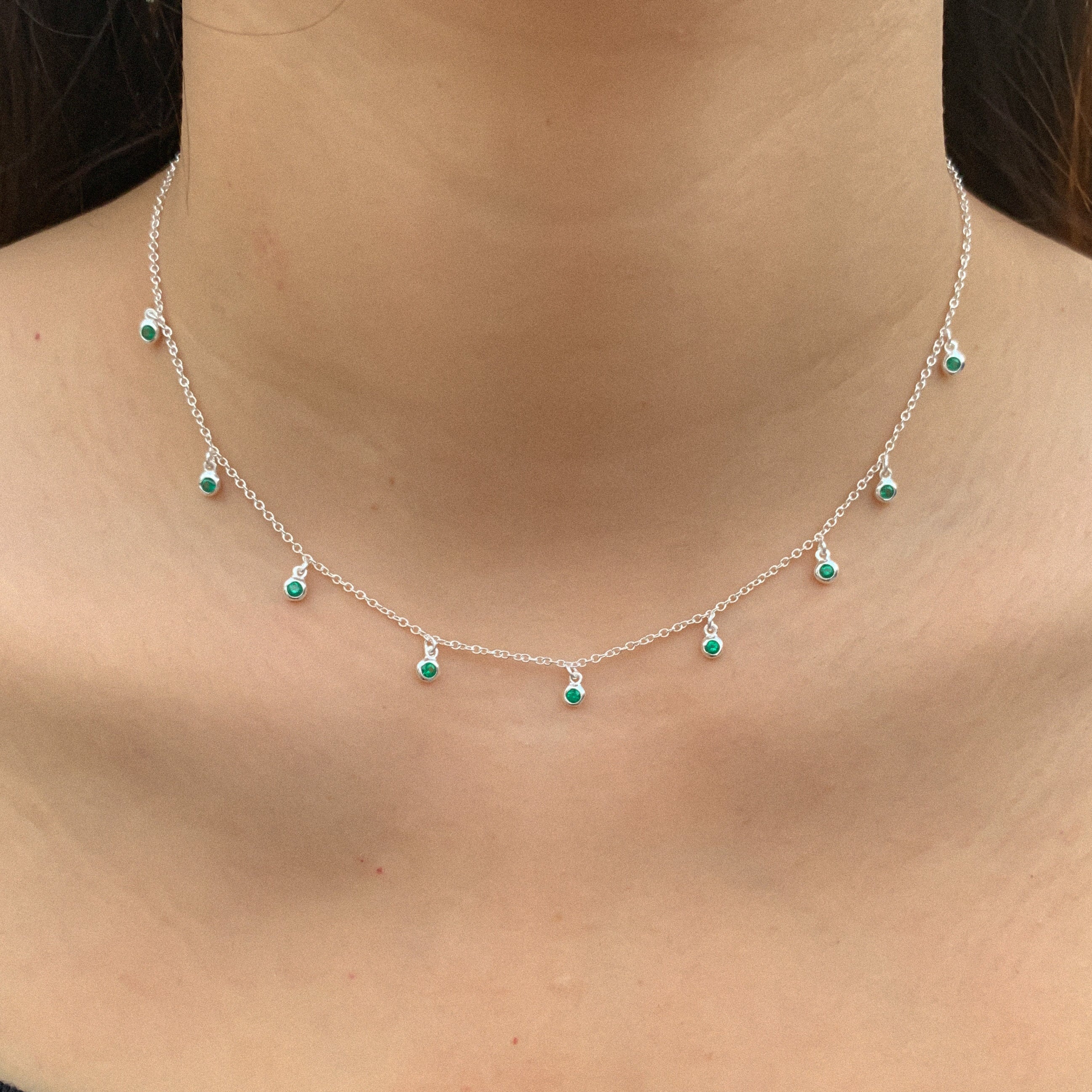 Green CZ Silver Choker Necklace