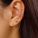 Square Cz Gold Chain Stud Earrings