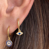 Round Evil Eye Gold Dangle Hoop