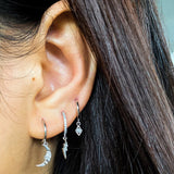 Rectangle White Silver Dangle Hoop