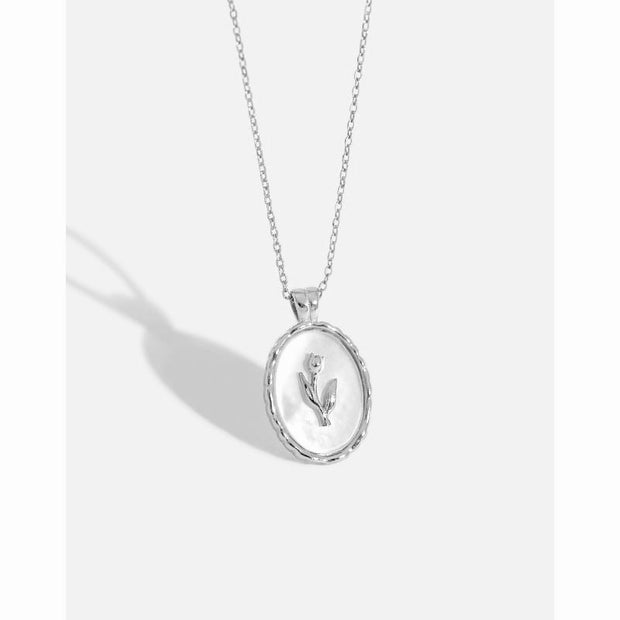 Tulip On Shell Silver Coin Necklace