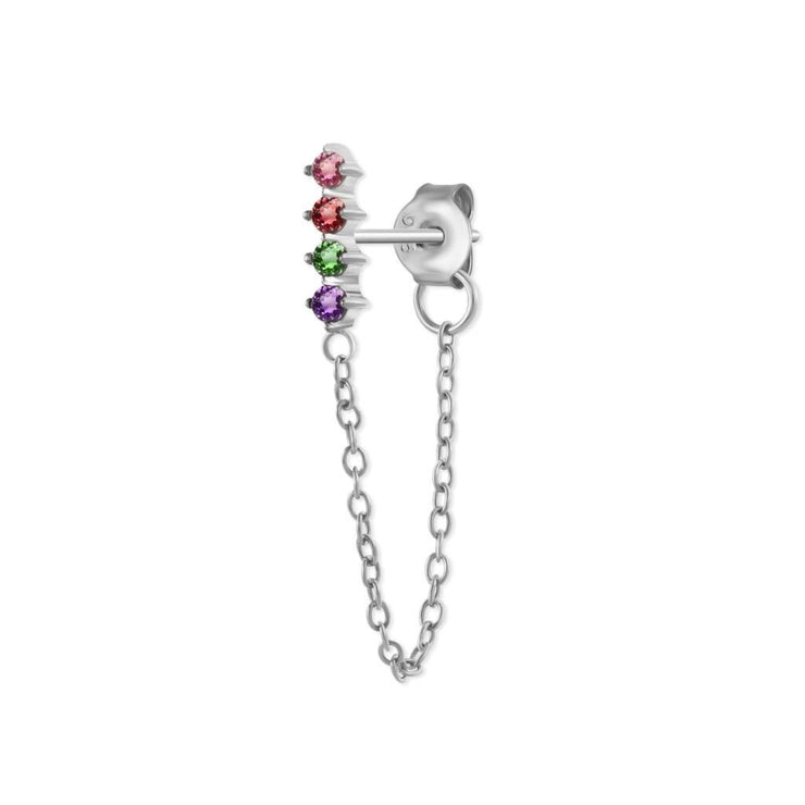 Rainbow Bar Silver Chain Stud Earrings