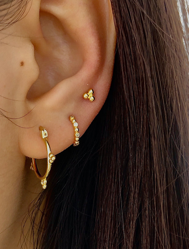 Three Bead Gold Stud Earrings