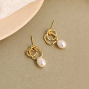 Twiny Pearl Gold Earrings