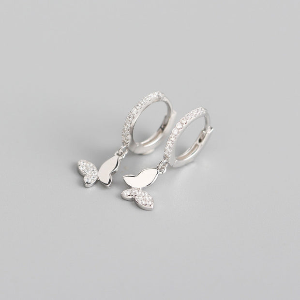 Shining Butterfly Silver Dangle Hoop