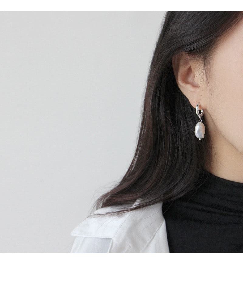 Chunky Rope With Pearl Silver Earrings