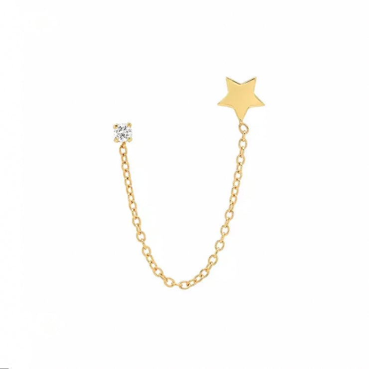 Shining Zirconia and Star Gold Chain Stud Earrings
