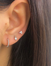 Circle CZ with Beads Silver Small Stud Earrings